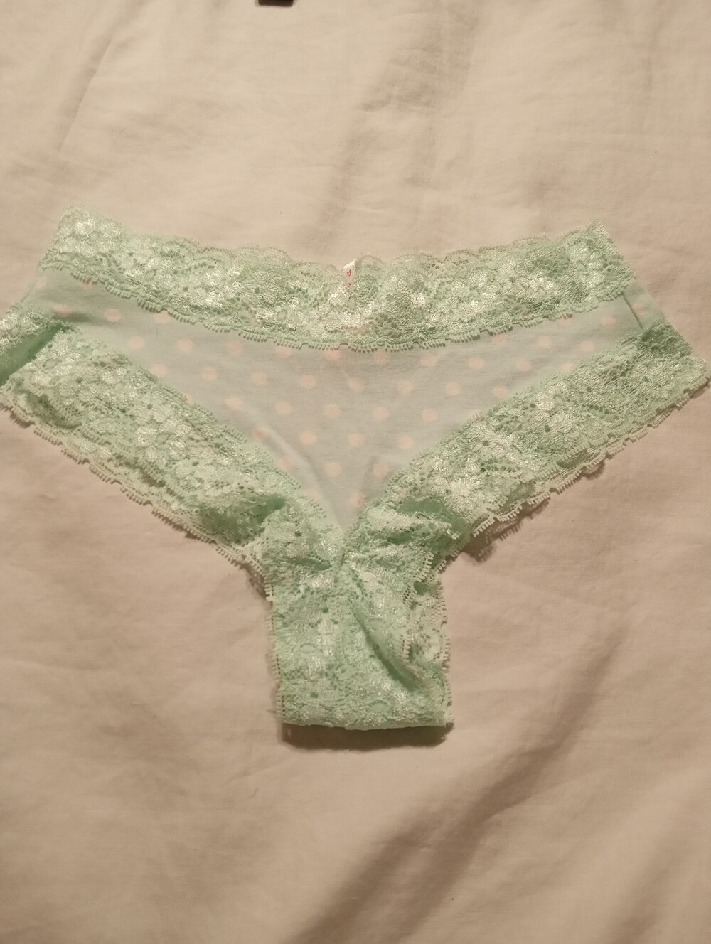 PINK Victoria's Secret Mint Lace Bikini Panty with Pink Logo